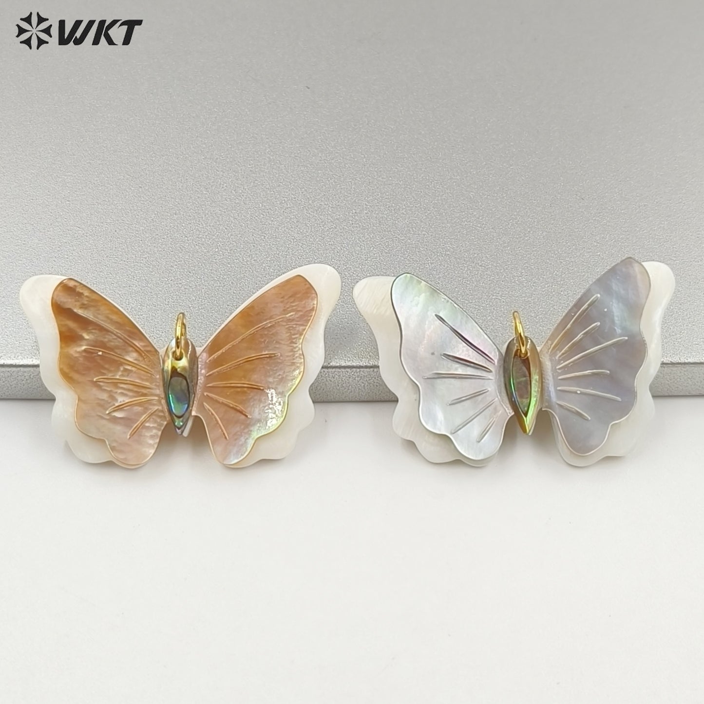 WT-JP458 Popular Exquisite Gold Plated Colorful Natural Shell Butterfly Shape Pendants For Women Charm Necklace DIY Design