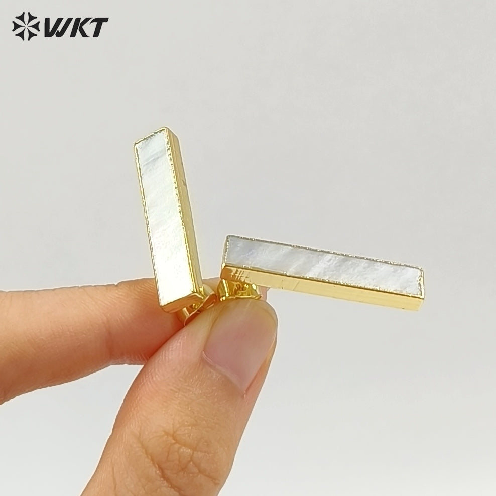WT-E333 Wholesale High Quality Hot Sale Natural Shell Rectangle Bar Earring With 24k Real Gold Plated for Women Jewelry
