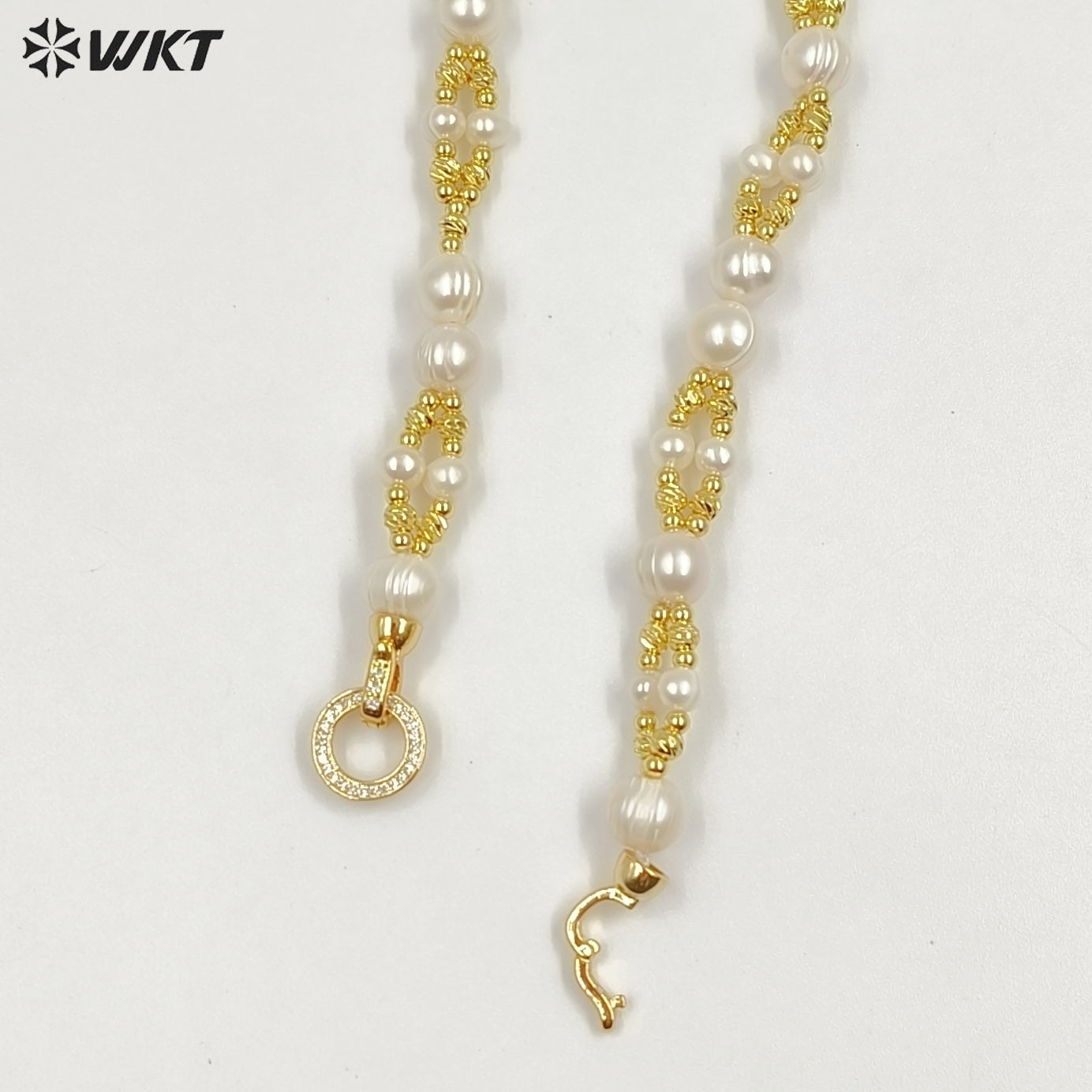 WT-JN376 16 Inch Luxury Simple Style 18K Gold Electroplated Beads And Natural Pearls Necklace For Lady Party Wearing Jewelry