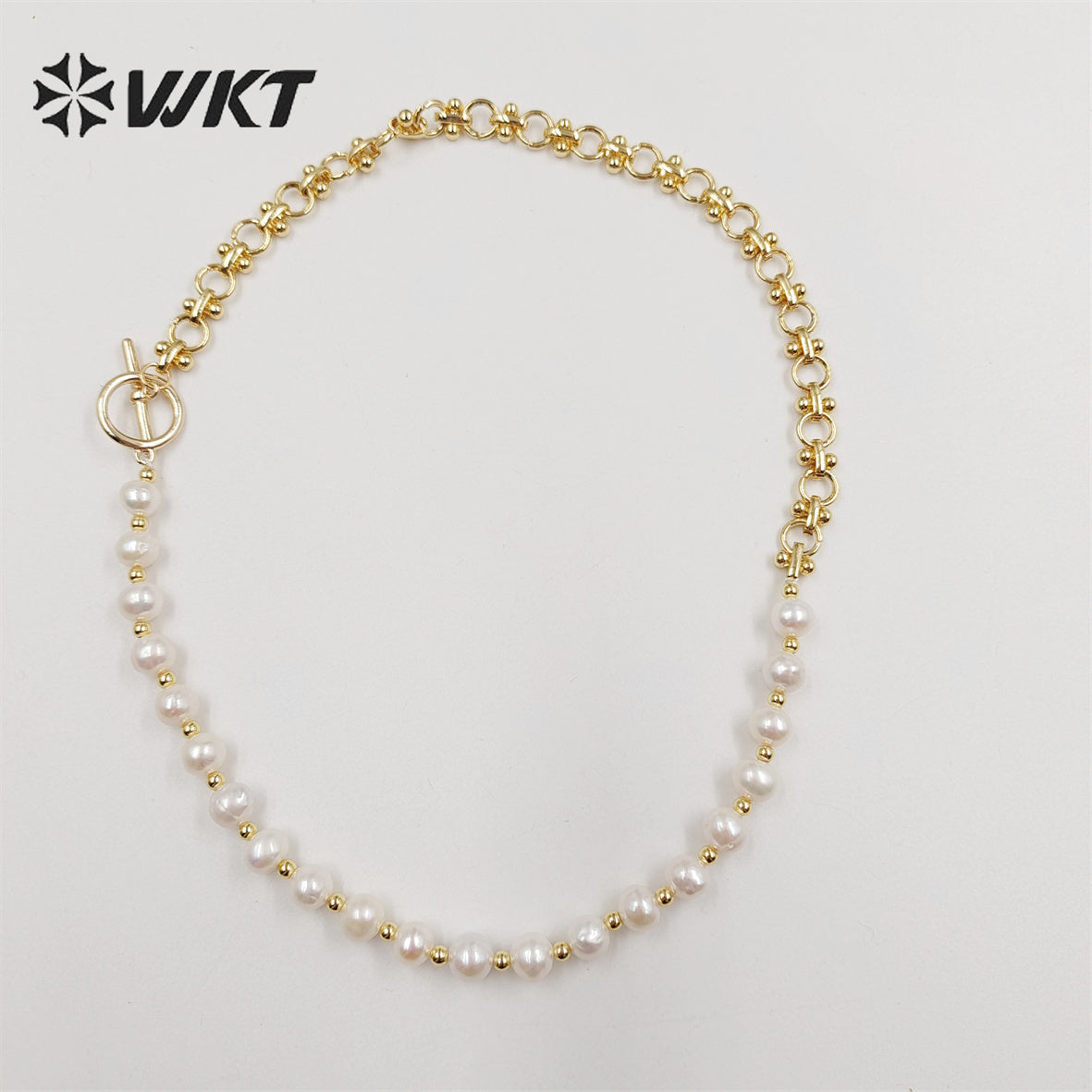 WT-JN232 WKT Exclusive Design Mixture Chain and Pearl Unique Necklace INS Hot Photato Pearl Beads Necklace in Choker