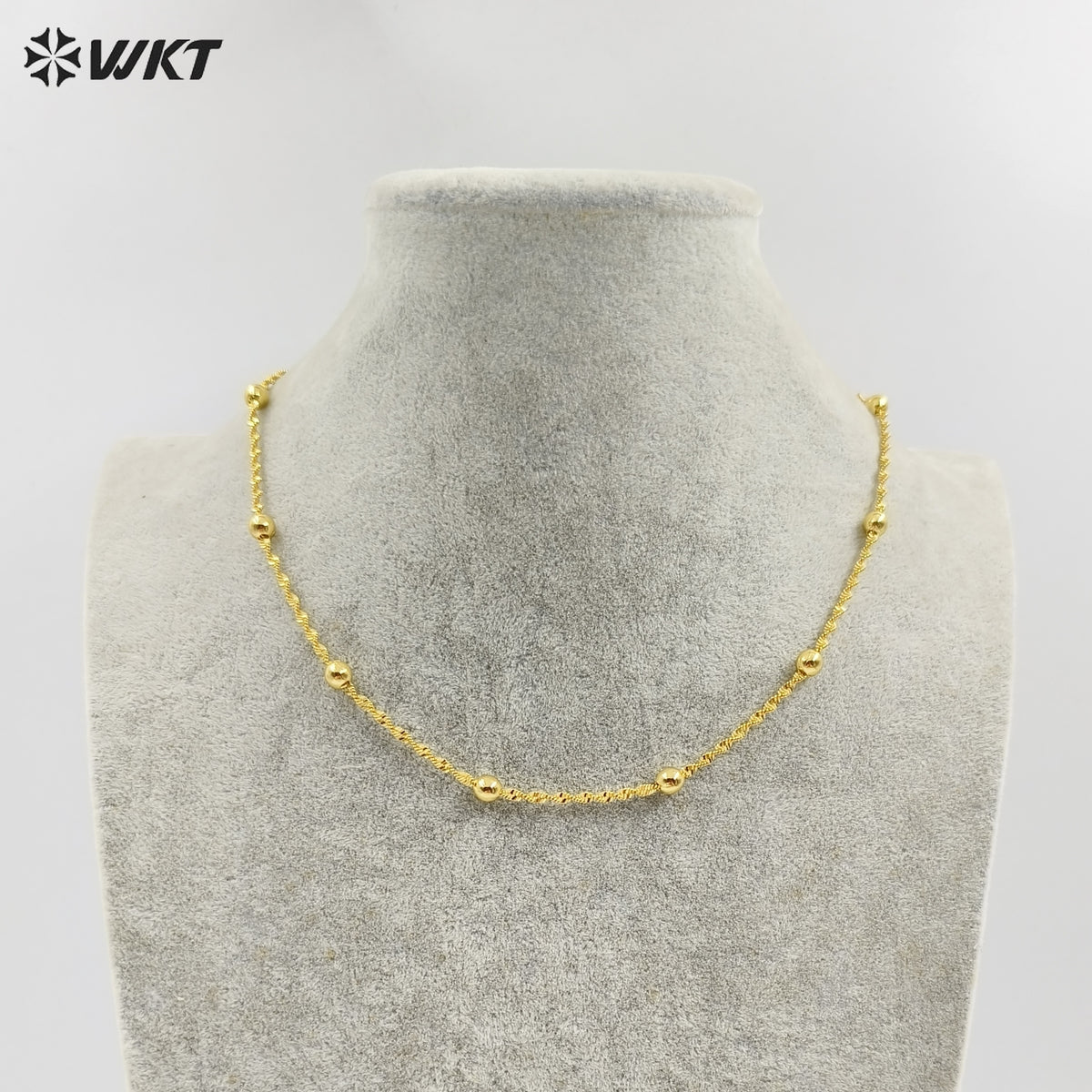 WT-BFN060 WKT New Handmade Round Beads Twisted 16 Inch Long Gold Plated Resist Tarnishable Chain Necklace