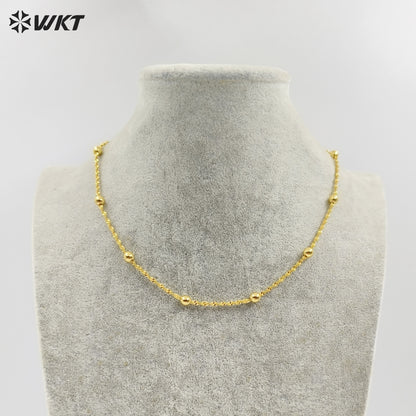 WT-BFN060 WKT New Handmade Round Beads Twisted 16 Inch Long Gold Plated Resist Tarnishable Chain Necklace