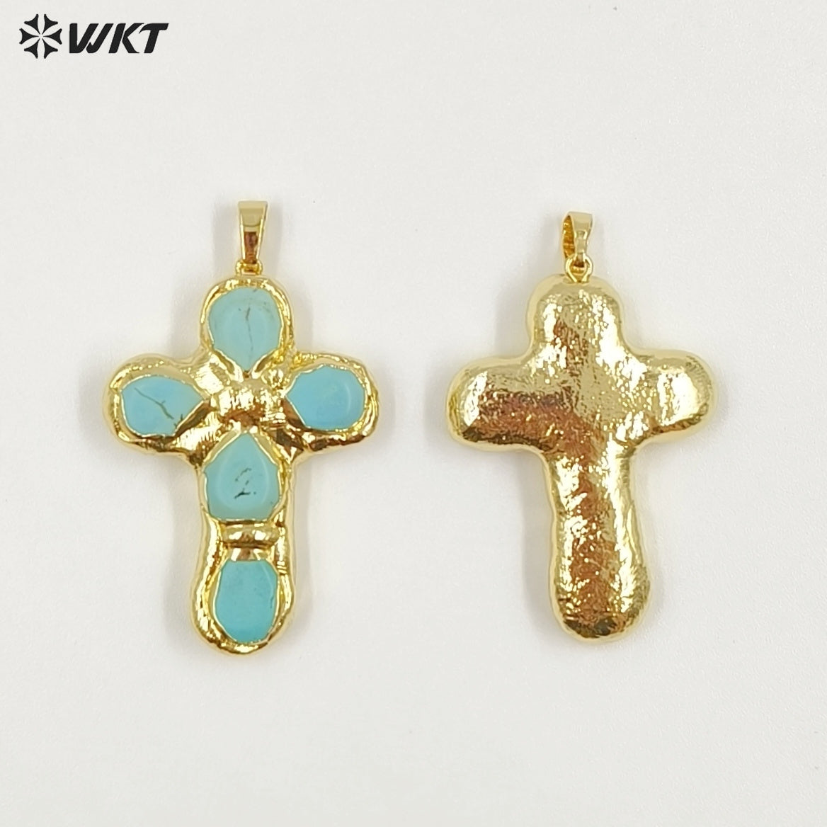 WT-P2045 Popular Sale Back Full Gold Electroplated Turquoise Natural Gemstones Cross Pendants As Fashion Necklace DIY Findings