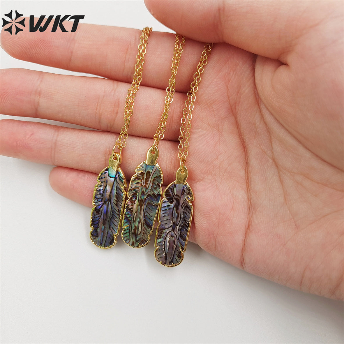 WT-N1034 WKT Necklace Fashion 18k Real Gold Plated Jewelry Popular Feather Shape Abalone Shell Necklace Pauwa Necklace