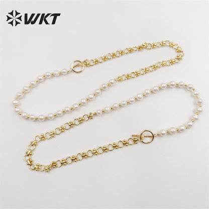 WT-JN232 WKT Exclusive Design Mixture Chain and Pearl Unique Necklace INS Hot Photato Pearl Beads Necklace in Choker