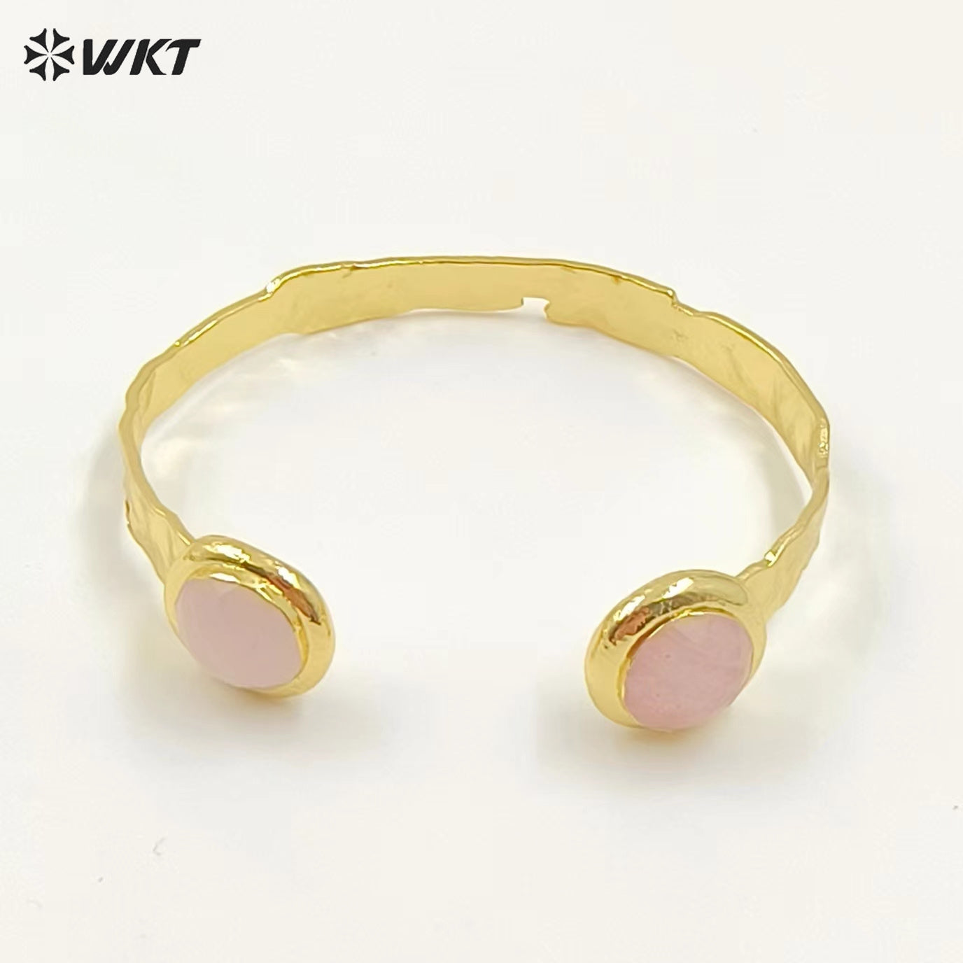 WT-B650 Newest Design Fashion 18K Real Gold Plated Resist Tarnishable Double Round Labradorite Stone Open Size Women Bangle