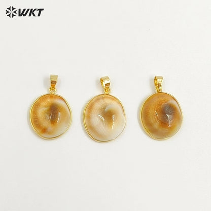 WT-JP409 High Quality Beautiful Small Round Sea Shell Veins Pendant With Gold Plated for Necklace Fashion Jewelry Handmade
