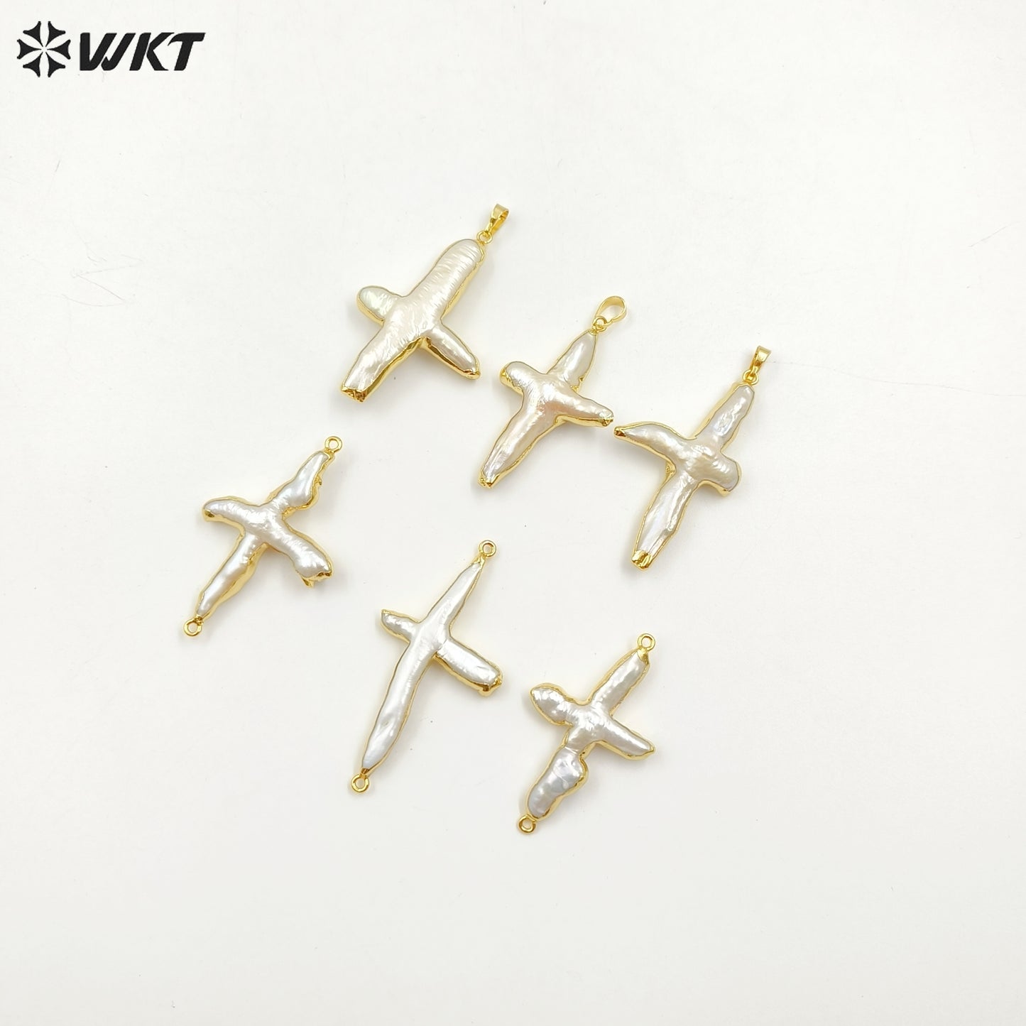 WT-P346 Amazing Fashion Gold Plated Freshwater Pearl Cross Pendant High Flash Baroque Women Real Pearl Cross Pendant for Women