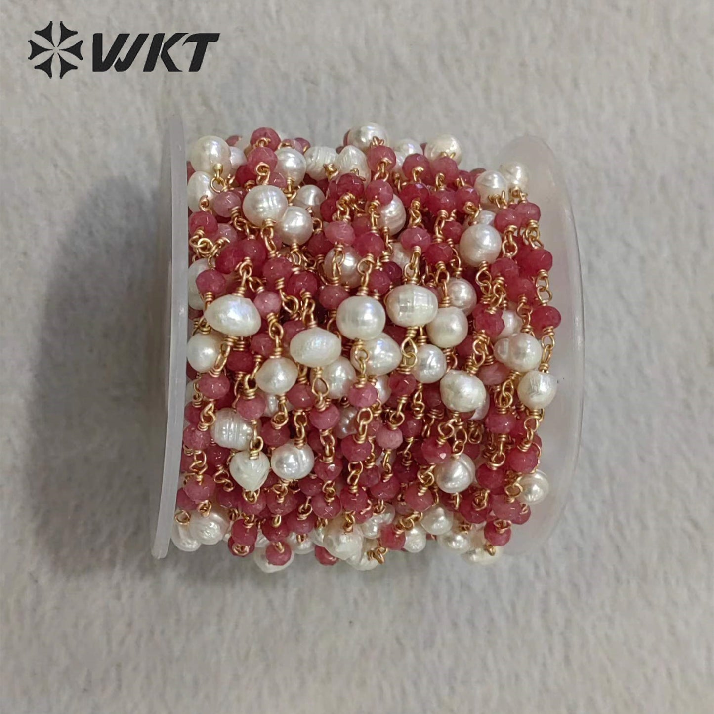 WT-RBC225 Wholesale New Arrival Exquisite Brass Chain Gold Plated Stone & Pearl Shell Shape Sell by Meter Handmade Metal Chain