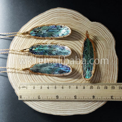 WT-N571 Wholesale Natural Abalone Shell Feather Necklace, Fashion Chic Abalone Feather Necklace
