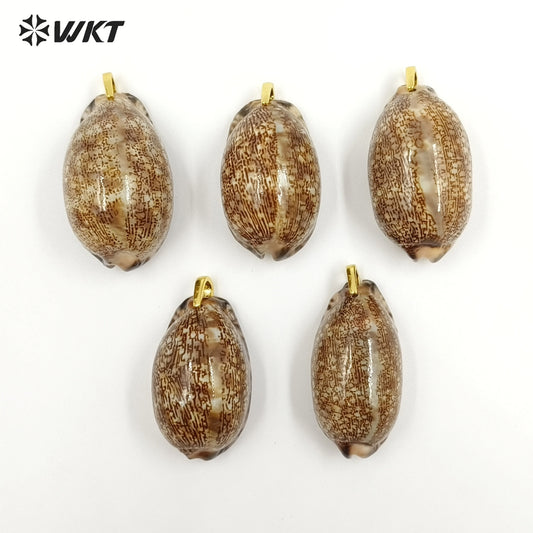 WT-JP492 New Products Colorful Zircon And Natural Arabian Cowrie Shell Pendants For Bracelet Jewelry Decoration Making