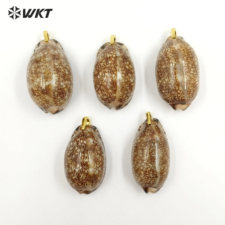 WT-JP492 New Products Colorful Zircon And Natural Arabian Cowrie Shell Pendants For Bracelet Jewelry Decoration Making