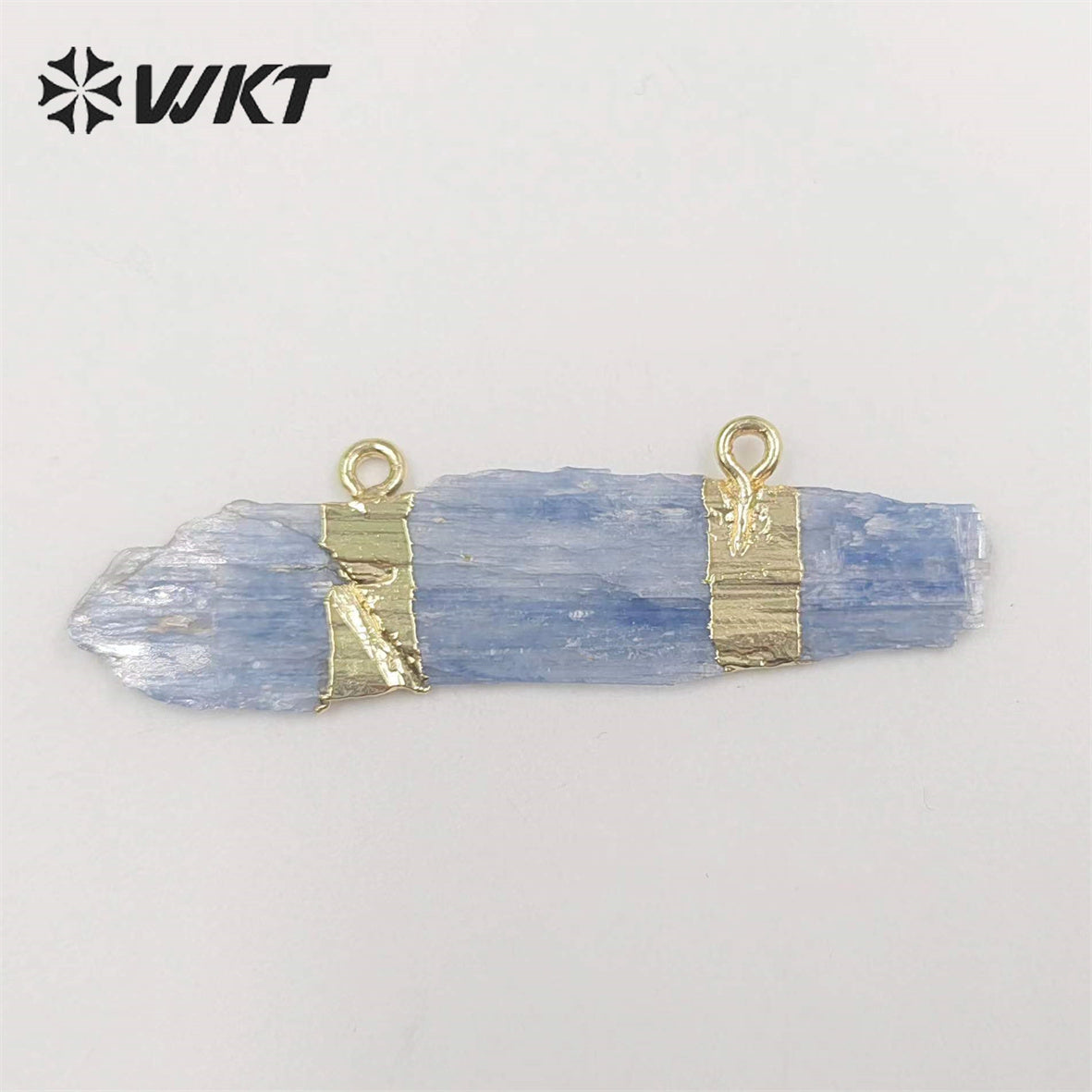WT-P527 Rough Blue Kyanite Double Loops Bail Pendants, Fashion Gemstone Gold Dipped Natural Stone Pendants