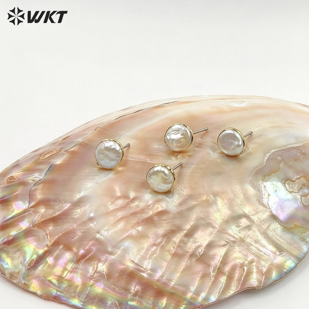 WT-MPE104 Latest Style Irregular Pearl Natural 18k Gold Plated Gift Weeding 10mm Romantic Pendant Earrings