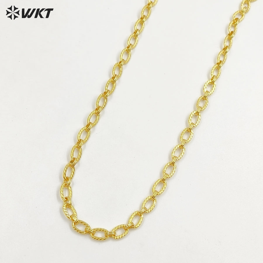 WT-BC258 New Styles 18k Real Gold Plated Yellow Brass Chain Resist Tarnished Hammer Pattern Big Metal Chain for Necklace Design