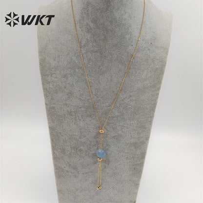 WT-N1387 Wholesale Fashion Gold Chain Lariate Y Shape Round Ball Stone Necklace in Adjust