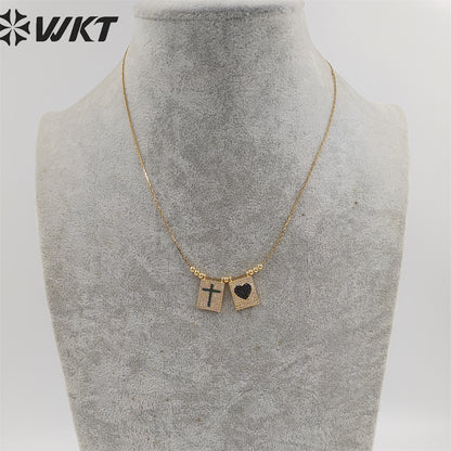 WT-N1385 Wholesale Fashion Gold Electroplated Micro Pave Cubic Zircon Necklace Lady Elegant Religious Cross Heart Necklace