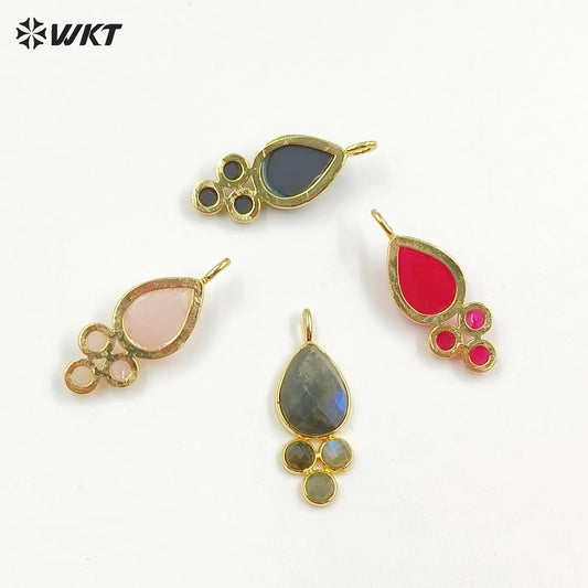 WT-P1944 Amazing Multi Colorful Natural Gemstone Made Pearl Drop 18k Gold Bezel Setting Stone Jewelry Pendant in Kinds of Colors