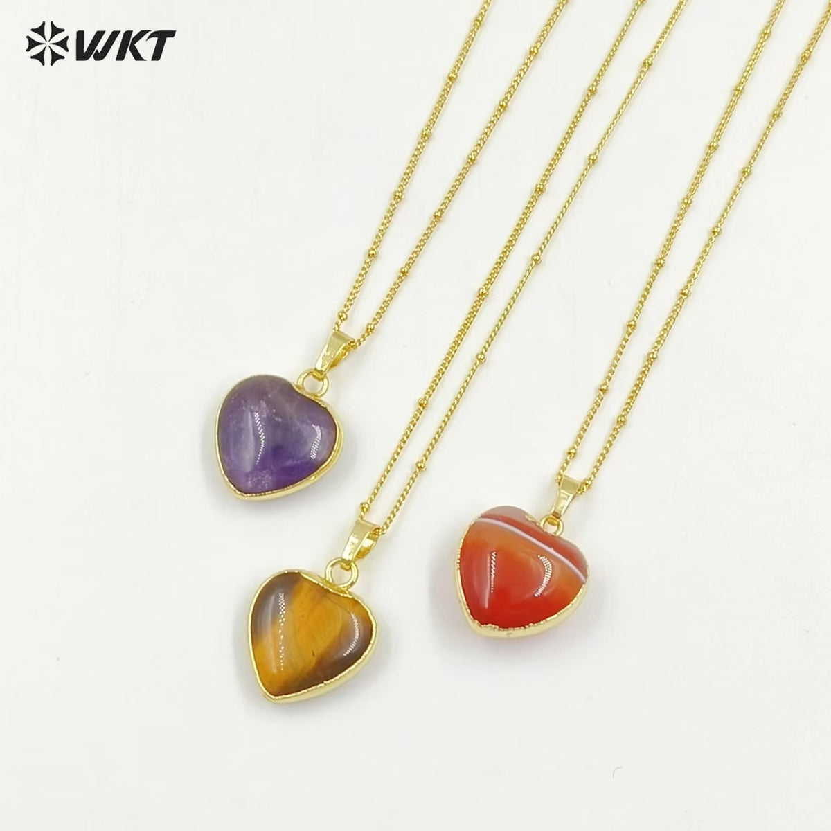 WT-N1485 Fashion Popular 18K Real Gold Plated Lovely Small Gemstone Birthday Stone Heart Charms Necklace