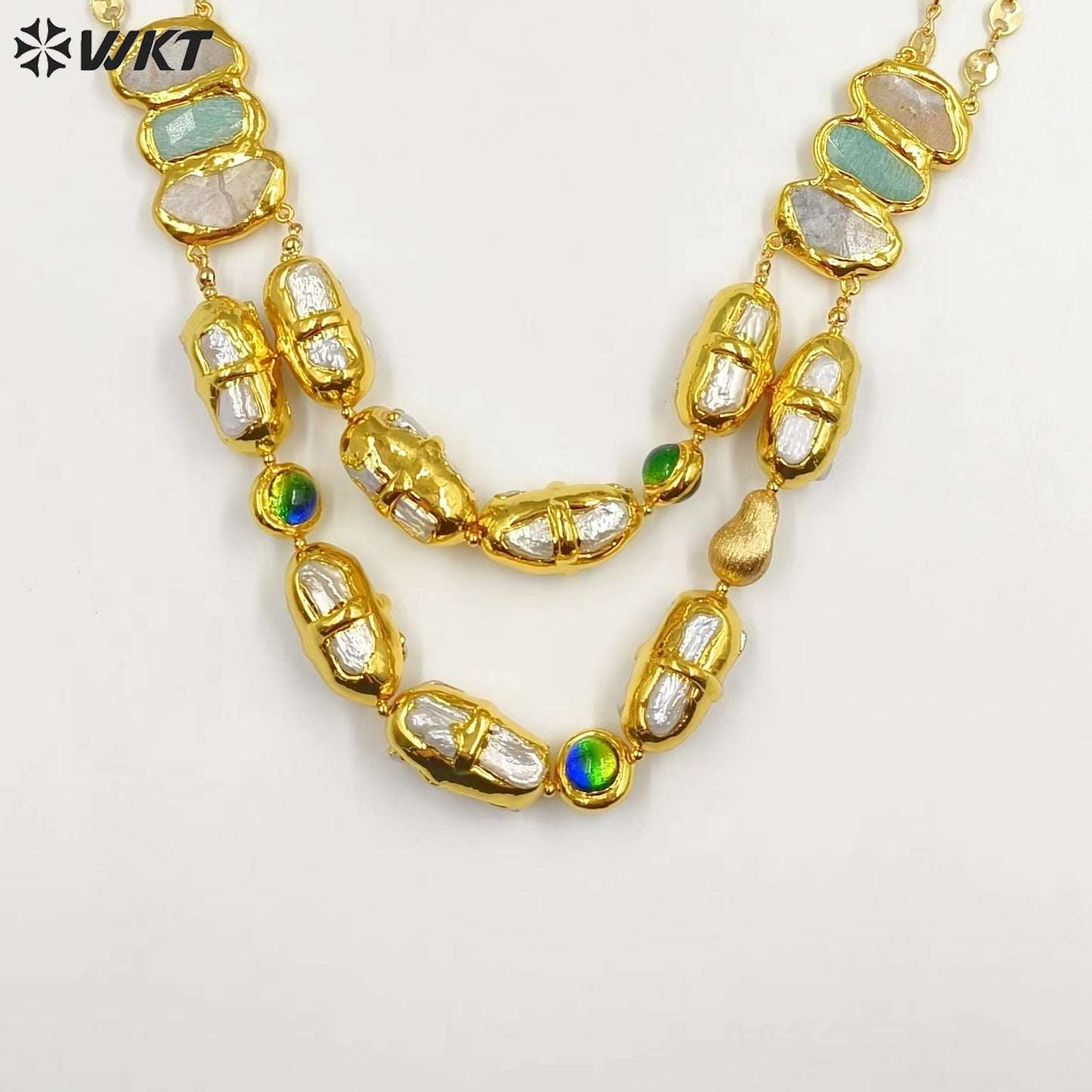 WT-JN252 Vintage Style Trendy Double Steel Natural Gemstone Exquisite High Quality Pendant Neckla