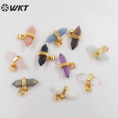 WT-P1902 Wholesale New Delicate Precious Gemstone Double Point Stone Charms Energy Healing Quartz Point Pendant