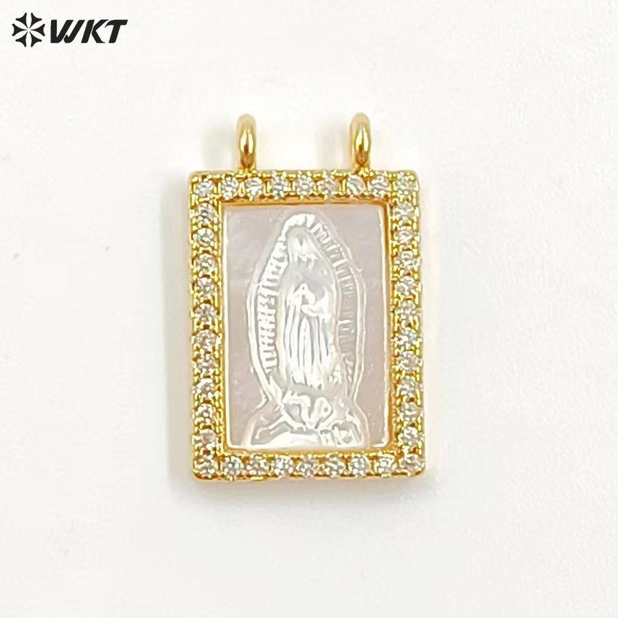 WT-MP224 WKT Precious Gold Handmade Well-proportioned Micro Pave Pendant Natural Pearl Shells with Zircon Religion Jewelry