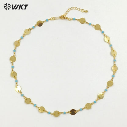 WT-N1536 Delicate Trendy 18K Gold Plated Natural Stone Beads Thin Chain Necklaces For Women Simple Elegant Wearing Jewelry