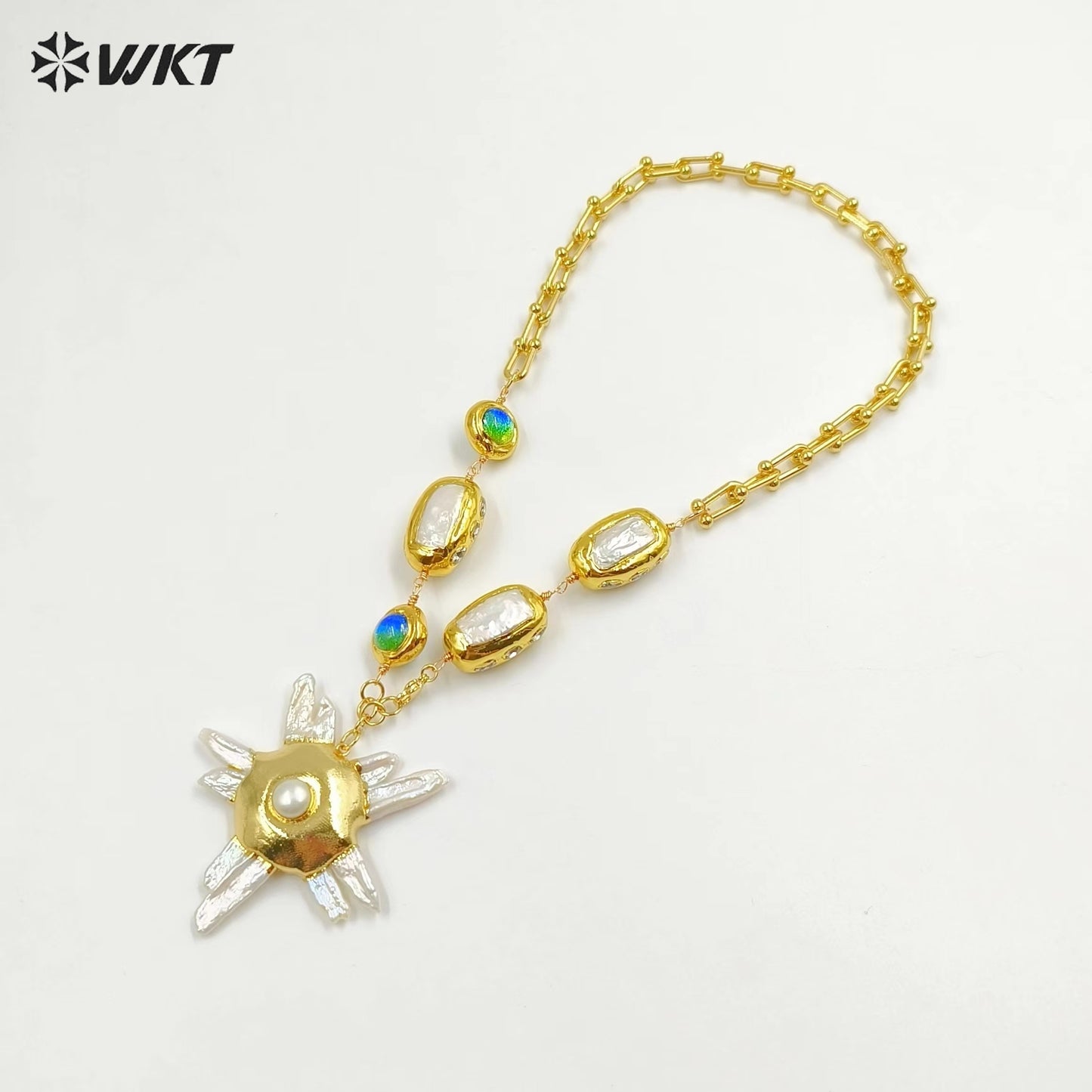 WT-JN256 Amazing Gorgeous Freshwater Pearl Chain Big Pendant Handmade Beads Necklace in 19 Inch Long