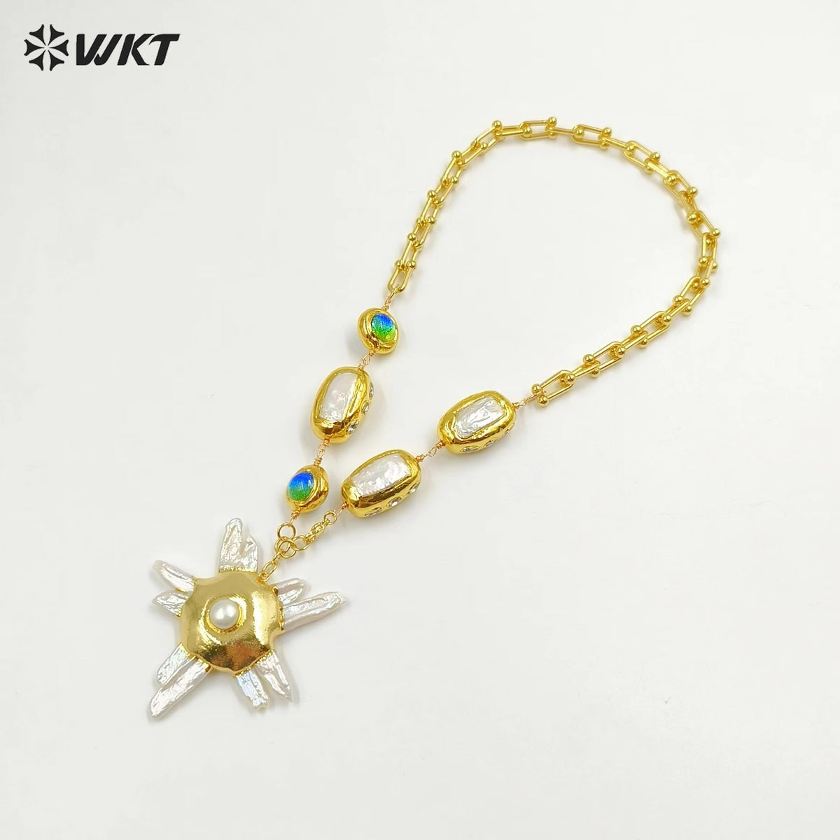 WT-JN256 Amazing Gorgeous Freshwater Pearl Chain Big Pendant Handmade Beads Necklace in 19 Inch Long
