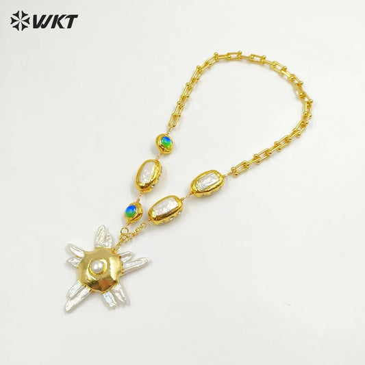 WT-JN256 Amazing Gorgeous Freshwater Pearl Chain Big Pendant Handmade Beads Necklace in 19 Inch Long