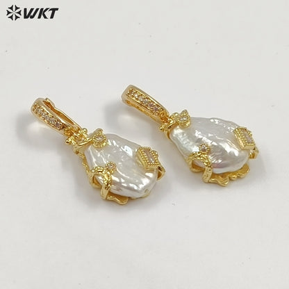 WT-JP457 Exquisite Unique 18K Gold Plated Zircon And Natural Freshwater Pearl Pendants For Women Jewelry Making Findings