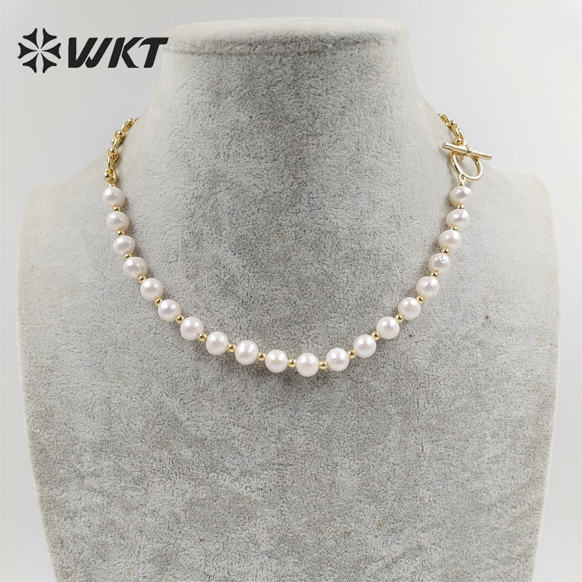 WT-JN232 WKT Exclusive Design Mixture Chain and Pearl Unique Necklace INS Hot Photato Pearl Beads Necklace in Choker