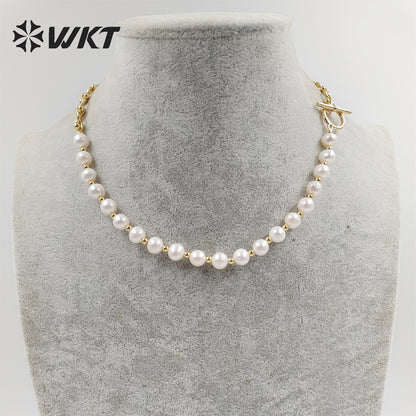 WT-JN232 WKT Exclusive Design Mixture Chain and Pearl Unique Necklace INS Hot Photato Pearl Beads Necklace in Choker