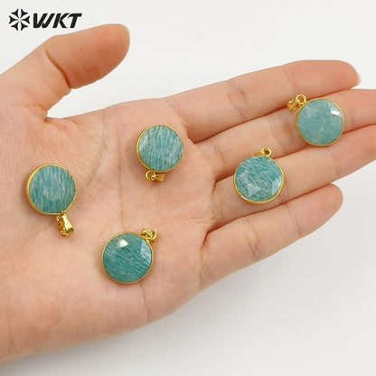 WT-P1525 Gold Plated Amazonite Round Pendant Wholesale Classic Women Charming Jewelry Natural Amazonite Pendant