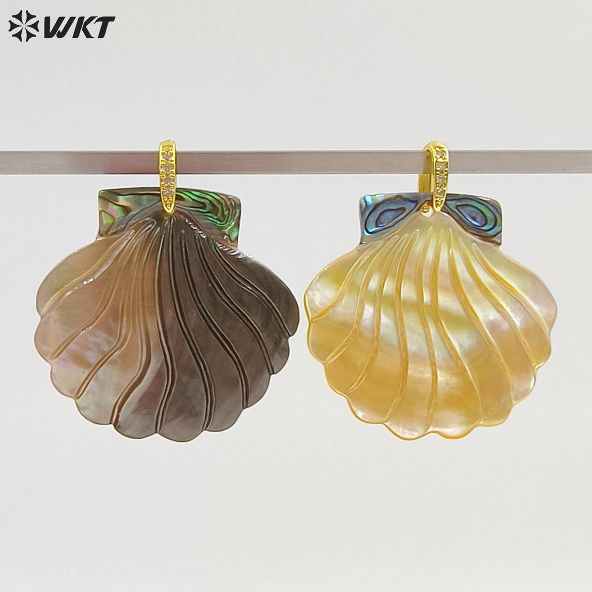 WT-JP467 Good Quality Delicate Various Natural Shells Splicing Conch Shape Pendants For Cute Necklaces Jewelry Design