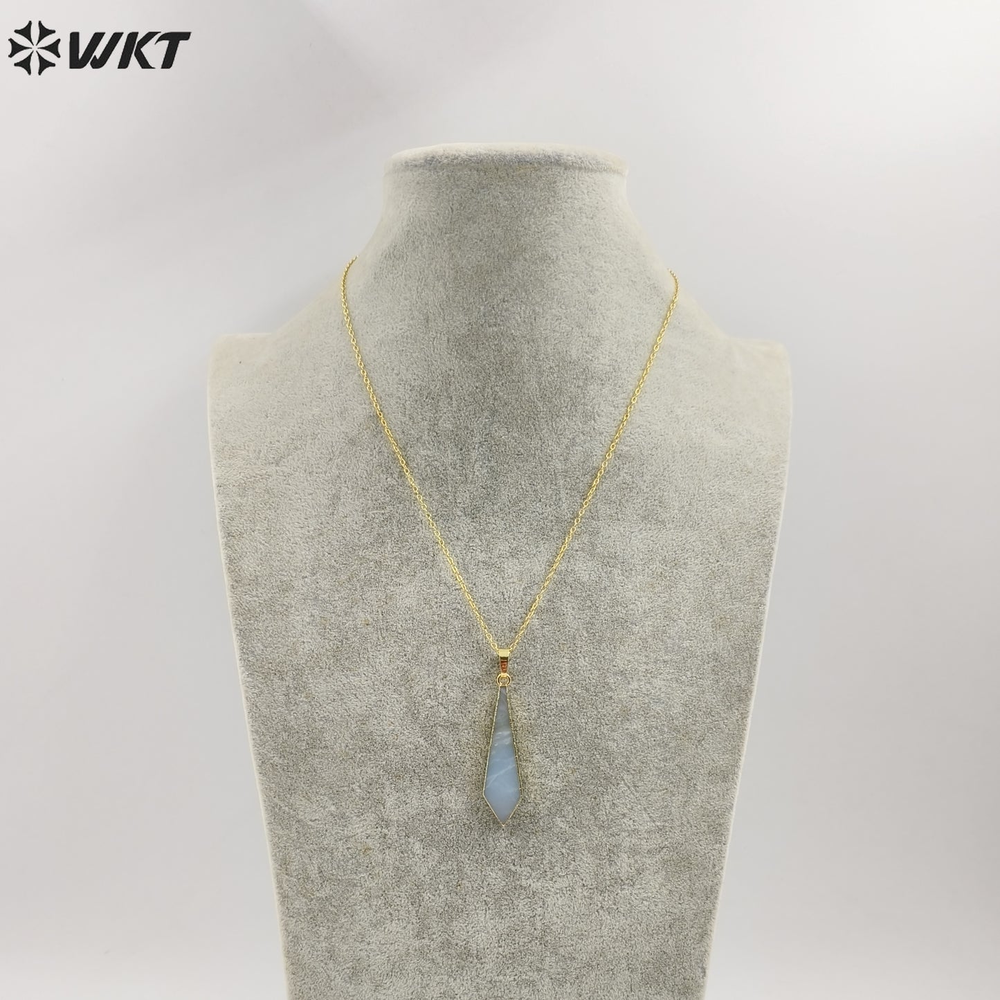 WT-N1076 WKT Wholesale New Popular Thin Green Stone Charm Necklace 24 k Real Gold Plated Amazonite Necklace