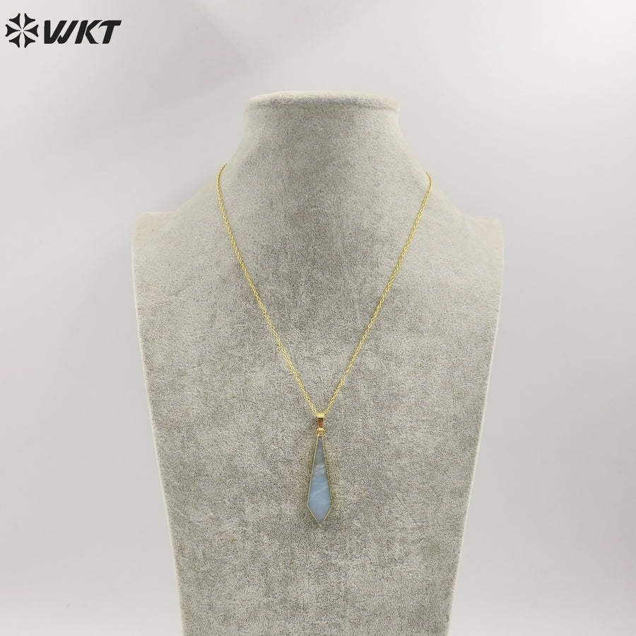 WT-N1076 WKT Wholesale New Popular Thin Green Stone Charm Necklace 24 k Real Gold Plated Amazonite Necklace