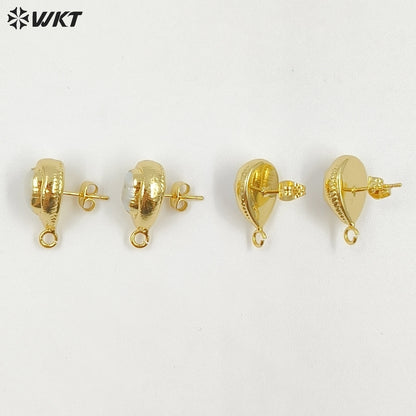 WT-EHP103 Wholesale Samll Gold Plated Natural Freshwater Pearl With Hoops Waterdrop Shape Earrings Findings For Jewelry DIY