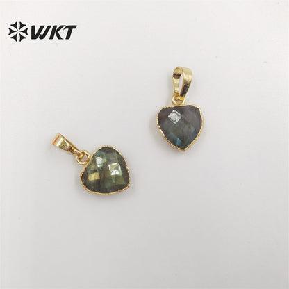 WT-P1832 Fashion Charming Tiny Natural Flash Brightly Heart Labradorite Pendants Gold Trim Lovely Stone Pendants for Gift