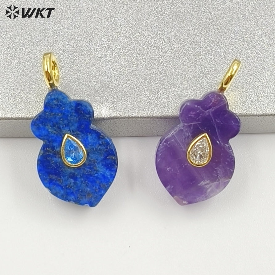 WT-P2058 Exclusive Design Zircon And Natural Gemstones Gourd Shape Pendants For Female Handmade Necklace DIY Accessory