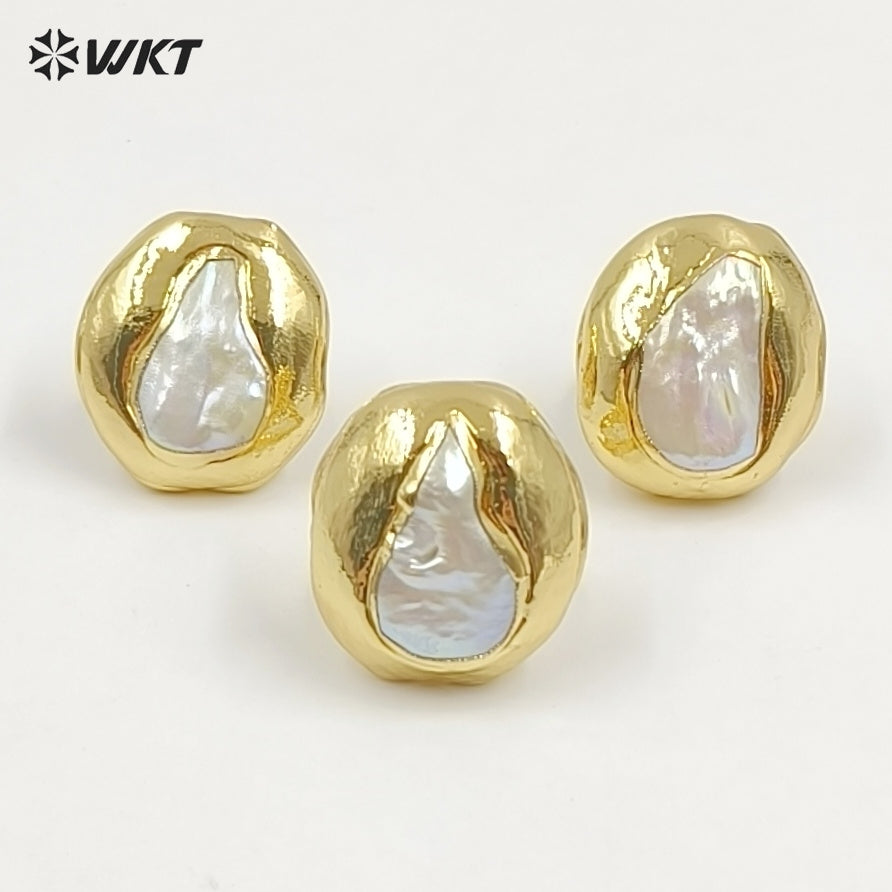 WT-MPR168 Luxury 18K Gold Plated Irregular Shape Natural Freshwater Pearl Rings Adjustable Size For Lady Fashion Jewelry