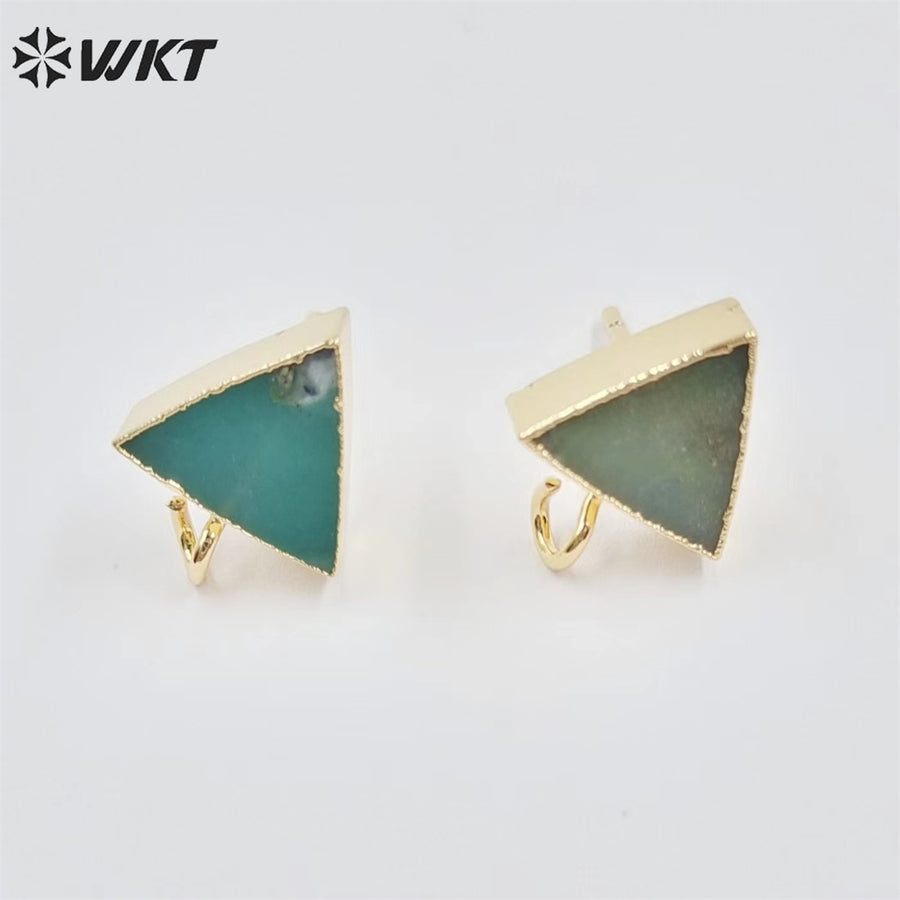 JFE79 Wholesale Women Natural Gemstone Natural Chrysoprase Jade Triangle Jade Studs for Matching Pendants Earring Findings