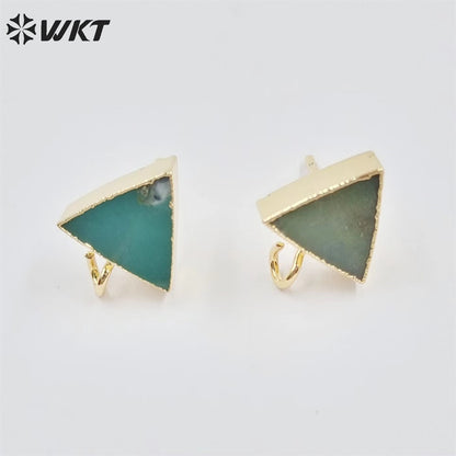 JFE79 Wholesale Women Natural Gemstone Natural Chrysoprase Jade Triangle Jade Studs for Matching Pendants Earring Findings