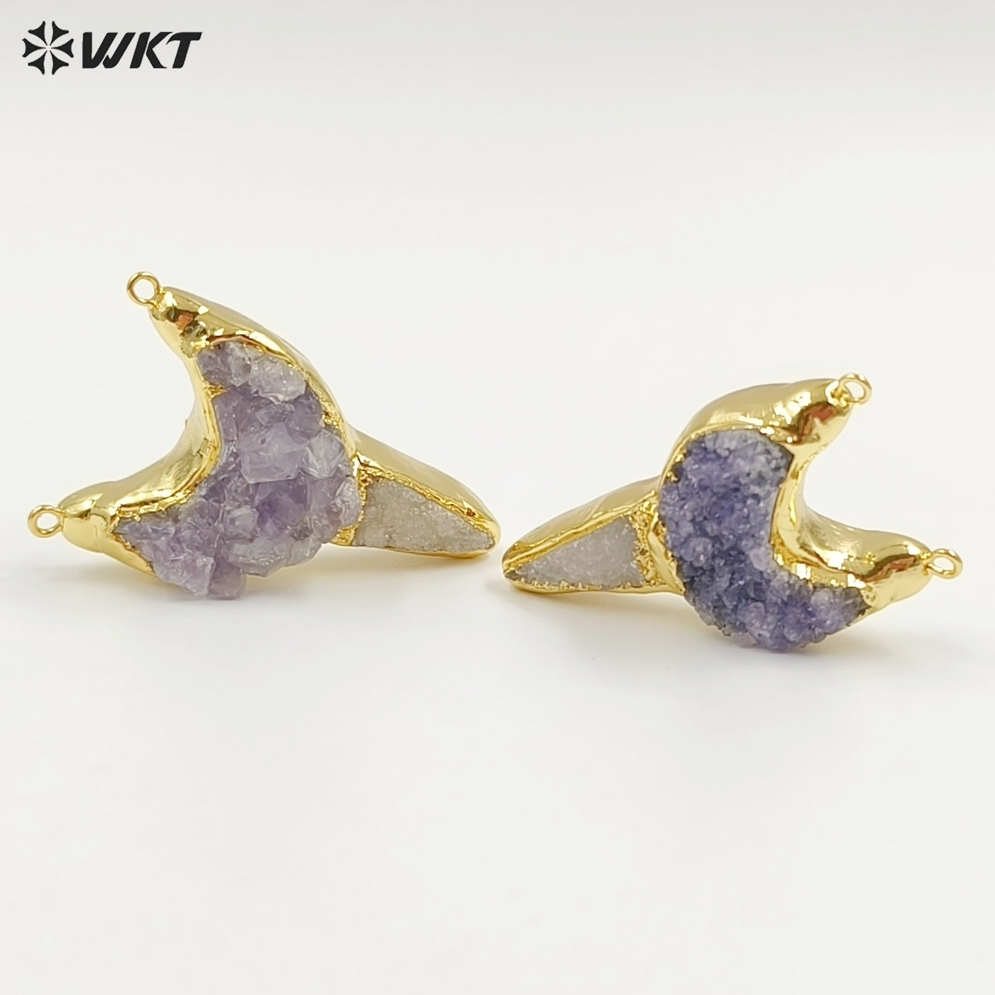 WT-P2062 New Arrival Gold Electroplated Natural Amethyst And Quartz Pendant With Double Hoops For Vintage Style Necklace Making