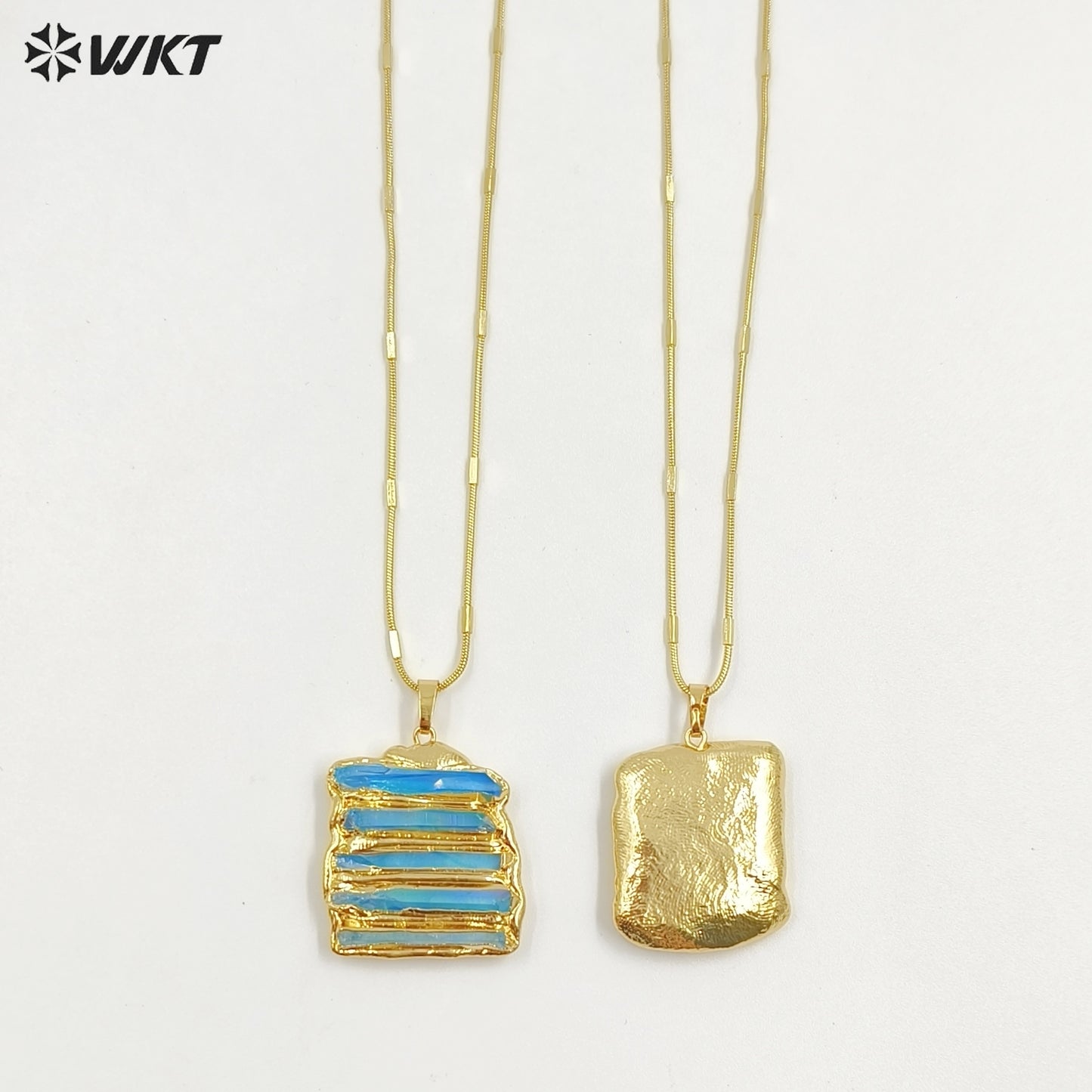 WT-N1494 Amazing Women Natural Aura Aqua Quartz Stone Pendant Necklace Gold Plated Tiny Chain Wholesale Jewelry Birthday Gift
