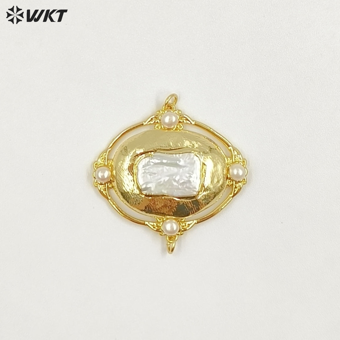 WT-PC017 Wholesale 18K Gold Plated Double Hoops Natural Freshwater Pearl Connectors For Ladies Necklace Bracelet Making