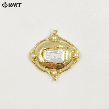 WT-PC017 Wholesale 18K Gold Plated Double Hoops Natural Freshwater Pearl Connectors For Ladies Necklace Bracelet Making