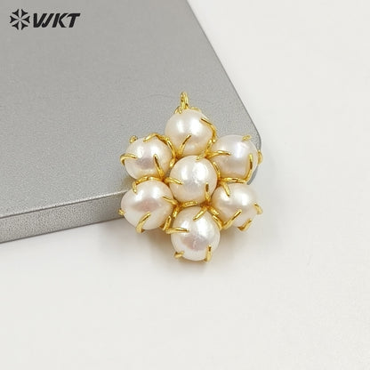 WT-JP489 Beautiful 18K Gold Plated Natural Freshwater Pearls Decorated Flower Shape Pendant For Female Necklaces Making