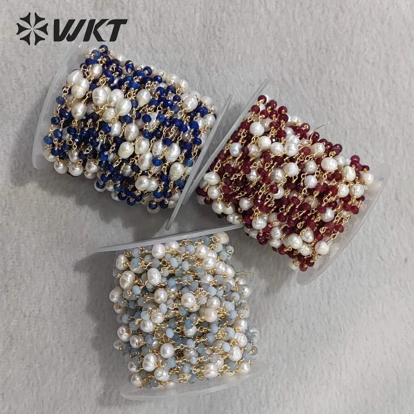 WT-RBC225 Wholesale New Arrival Exquisite Brass Chain Gold Plated Stone & Pearl Shell Shape Sell by Meter Handmade Metal Chain