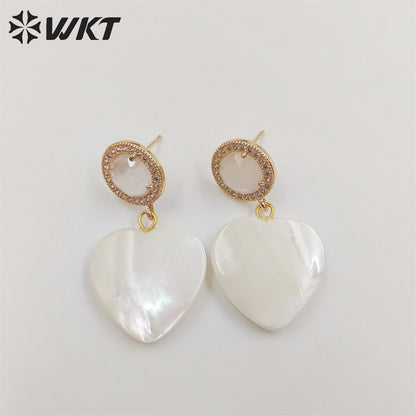WT-MPE075 Wholesale Newest Fashion Gold Micro Pave Cat Eye Studs Earring Popular Women Heart Shell Dangle Earrings